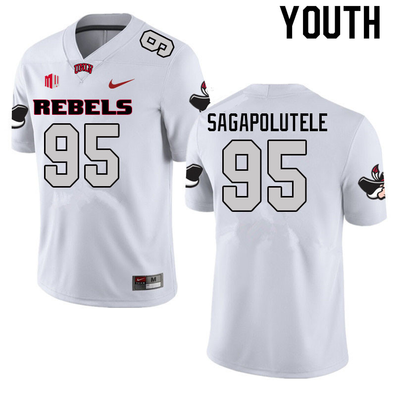 Youth #95 Anthony Sagapolutele UNLV Rebels College Football Jerseys Sale-White